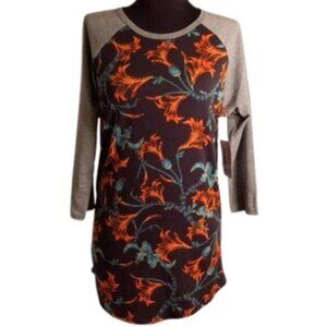 LuLaRoe Sz S Randy Baseball Tee Shirt Tunic Top Womens Floral Raglan Sleeve NEW